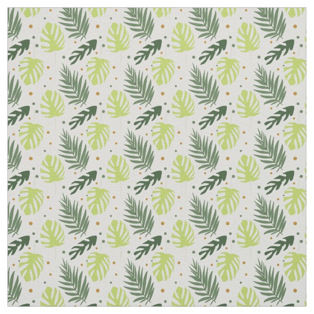 Tecido Folhas tropicais e bolinhas na textura. (Modelo)