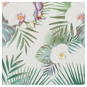 Tecido Folhas tropicais e flores de orquídea design