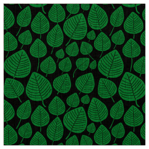 Tecido Folhas - Verde-Grama em Preto