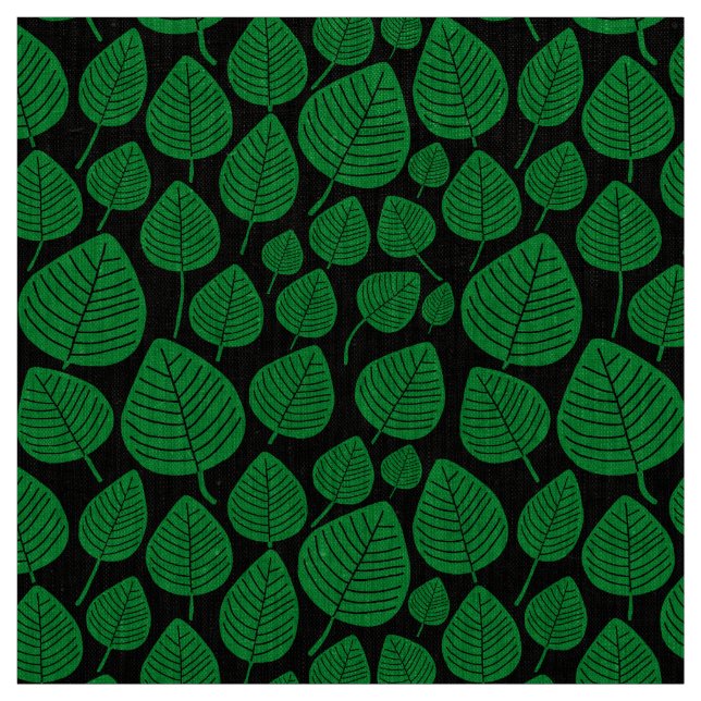 Tecido Folhas - Verde-Grama em Preto (Modelo)
