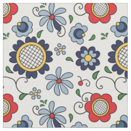 Tecido Folk Flores - arte popular de Kashuby