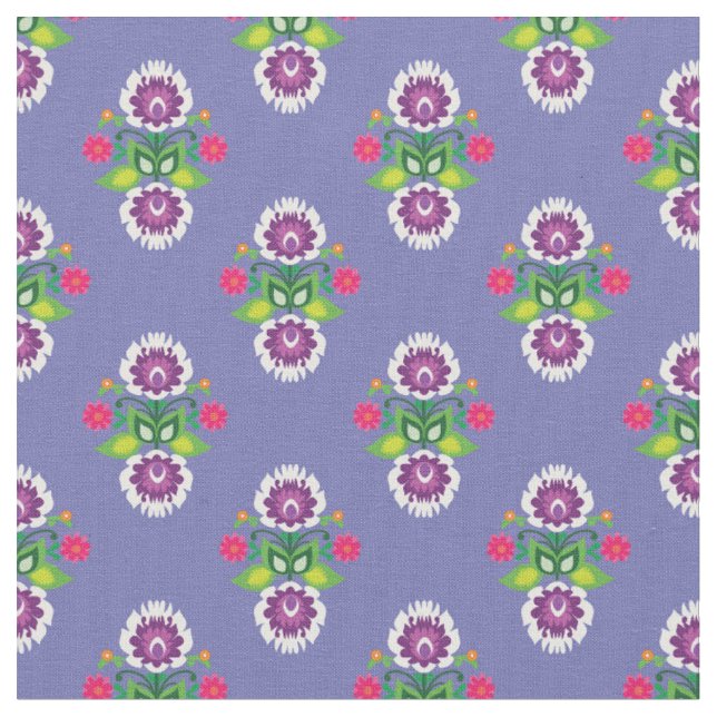 Tecido Folk Flores - composição em forma de diamante (Detalhe)