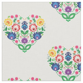 Tecido Folk Flowers - composição em forma de coração