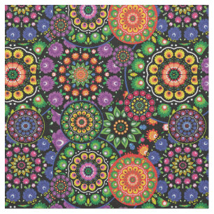 Tecido Folk Flowers - mandalas Al over