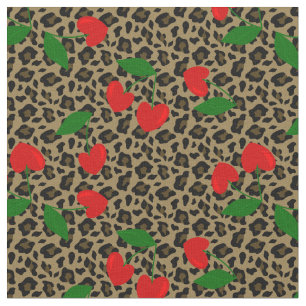 Tecido forma cardíaca leopardo-cereja rockabilly