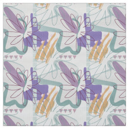 Tecido Formas geométricas e flores em branco.