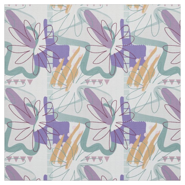 Tecido Formas geométricas e flores em branco. (Modelo)