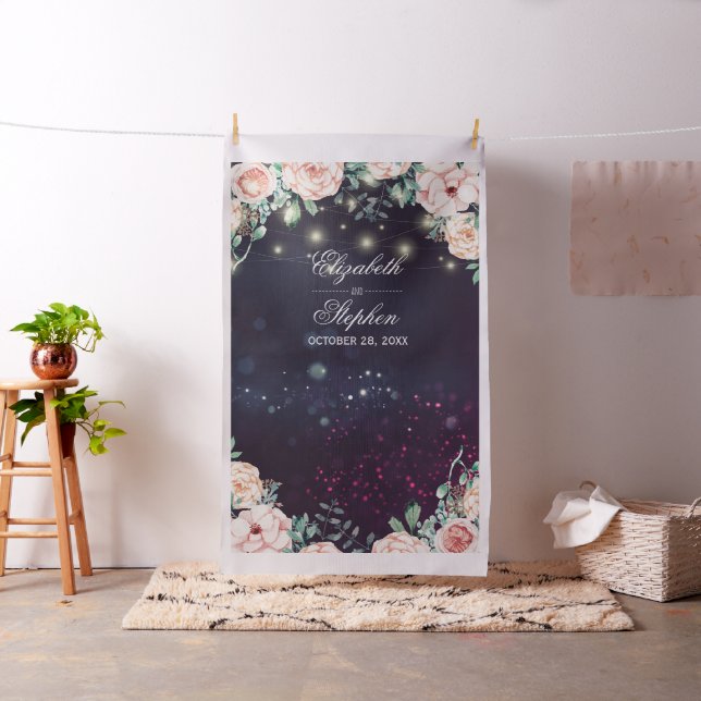 Tecido Foto de Casamento Booth Backdrop Floral Luzes (In Situ)