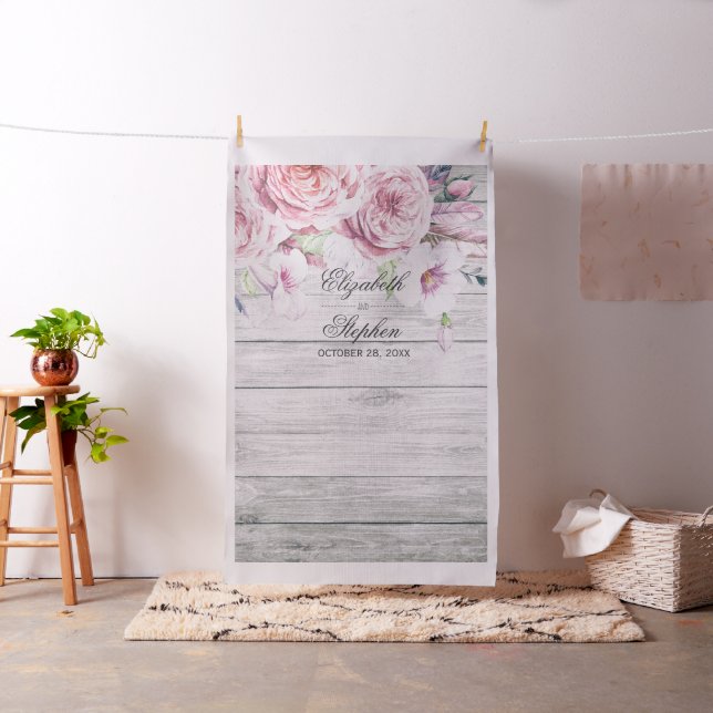 Tecido Foto de Casamento Booth Backdrop Floral Rustic Woo (In Situ)