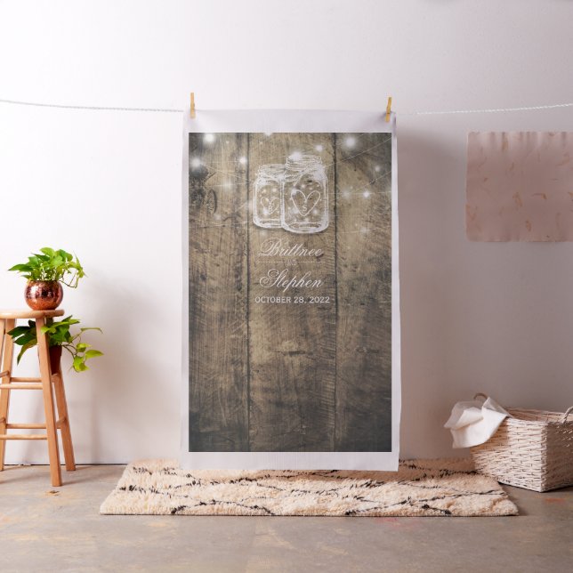 Tecido Foto de casamento Booth Backdrop Wood Mason Jar Li (In Situ)