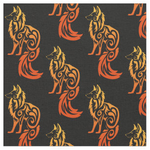 Tecido Fox tribal vermelho Kitsune de Firey