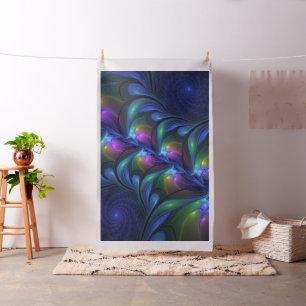 Tecido Fractal verde cor-de-rosa Abstrato azul-colorido