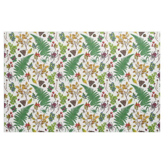 Tecido Framboesas, folhas e insetos em branco (Fat Quarter)
