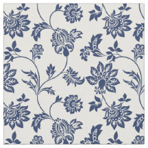 Tecido - Francês, Azul Floral e Branco