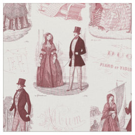 Tecido Francês vermelho e branco Toile de Biedermeier do