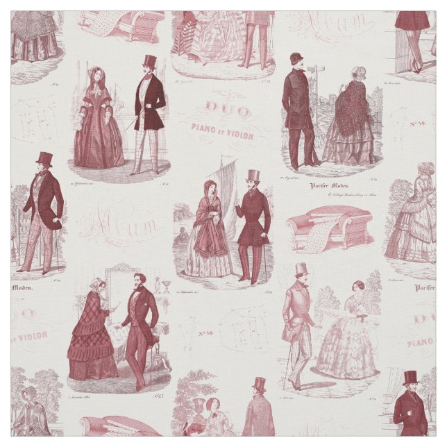Tecido Francês vermelho e branco Toile de Biedermeier do (Modelo)