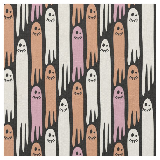 Tecido Friendly Ghosts retro colors on black – Halloween  (Detalhe)