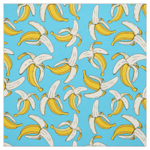 Tecido Fruta de padrão de Bananas modernas no azul-aqua