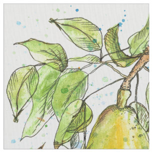 Tecido Fruta de Peras de Aquarela
