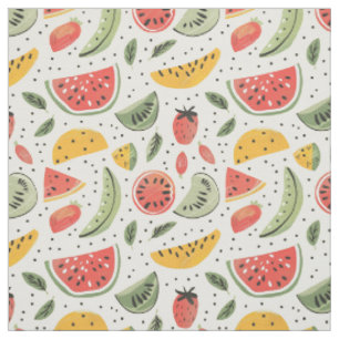 Tecido Fruta de Verão Desenhada à Mão