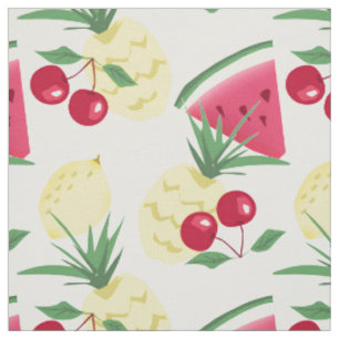 Tecido Frutas brilhantes e bagas em branco.
