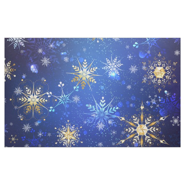 Tecido Fundo Azul XMAS com Flocos de Neve Ouro (Jarda)