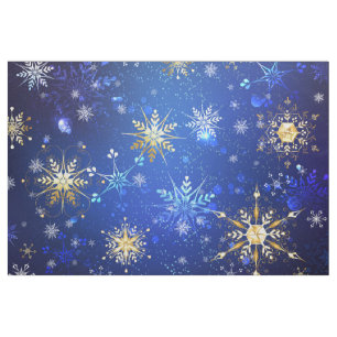 Tecido Fundo Azul XMAS com Flocos de Neve Ouro
