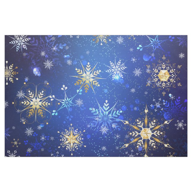Tecido Fundo Azul XMAS com Flocos de Neve Ouro (Jarda)