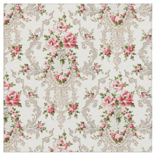 Tecido Fundo Branco-Floral do Rococo Francês Elegante
