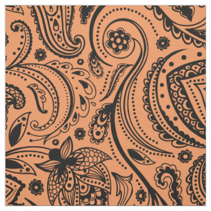 Tecido Fundo Laranja Personalizado por Paisley Floral Pre