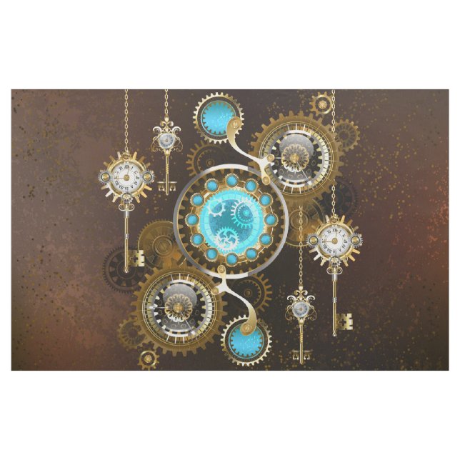 Tecido Fundo Rusty Steampunk com Lentes Turquesa (Jarda)