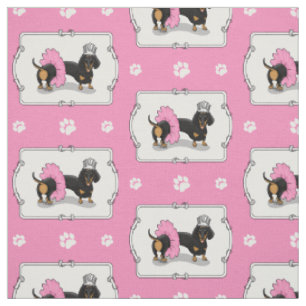 Tecido Funny Ballerina Princess Dachshund (preto e bronze