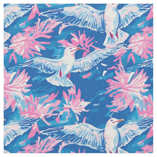 Tecido Gaivotas em Deriva Rosa (Detalhe)