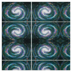 Tecido Galáxia Espiral no Espaço, Verde Escuro e Roxo