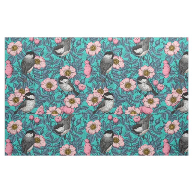 Tecido Galinhas em rosa selvagem, rosa e azul (Fat Quarter)
