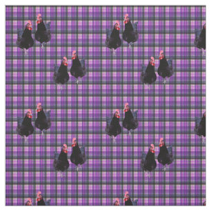 Tecido Galinhas Negras Em Tartan Roxo,