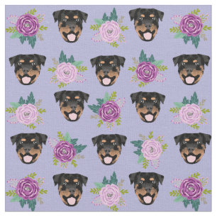 Tecido Galinhas rottweiler florais roxos
