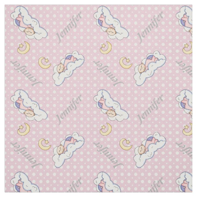 Tecido Garota adormecida, creche de nome e bolinhas rosa (Modelo)