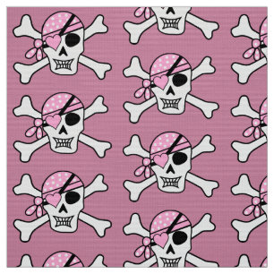 Tecido Garota Pirata Crânio e Ossos Rosa