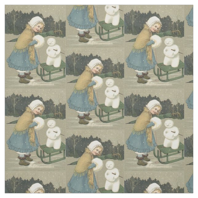 Tecido Garota Snowman Sleigh Snow Woods (Modelo)