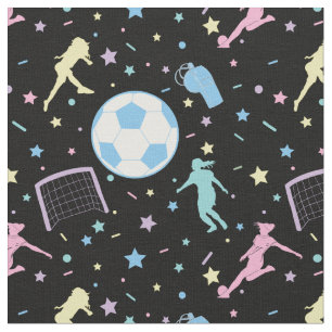 Tecido Garotas Futebol Silhuettes Stars and Sparkles