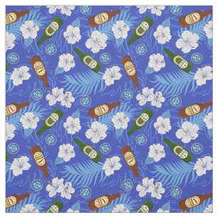 Tecido Garrafas de cerveja Flores tropicais Camisa azul-h