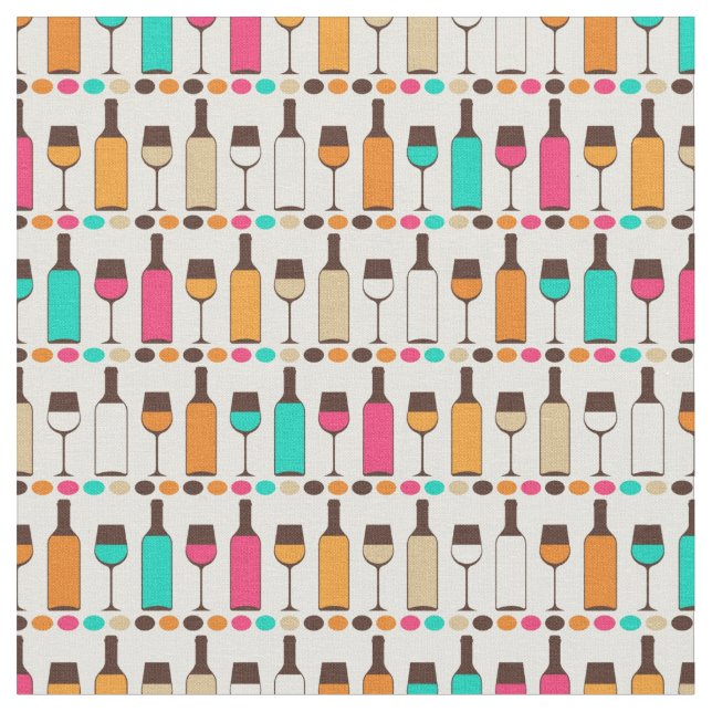 Tecido Garrafas e vidros de vinho retros (Detalhe)