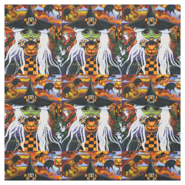 Tecido Gatinho de Bruxas Brancas Fantasmas Pumpkins Hallo (Modelo)