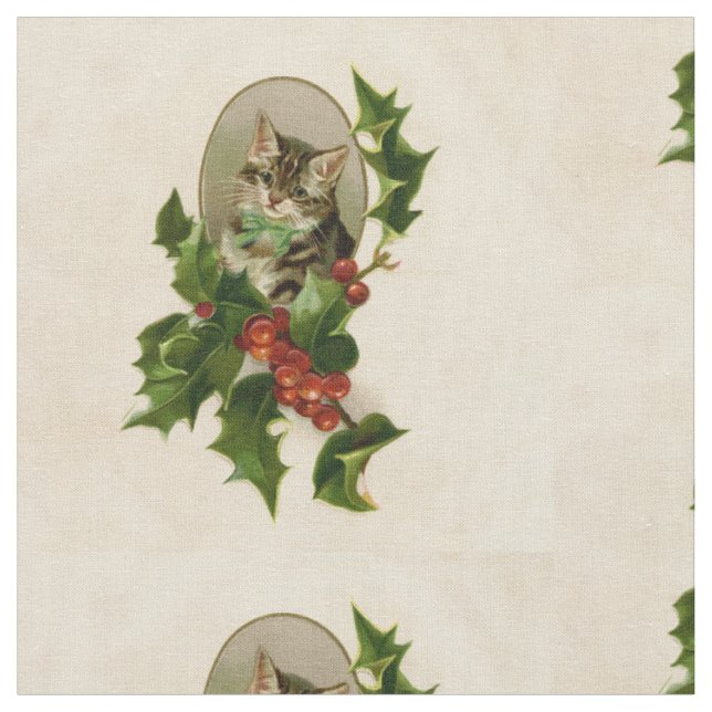 Tecido Gatinho de Natal Vitoriano em Tabby Antigo com Aze (Detalhe)