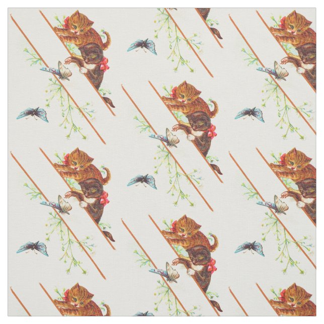 Tecido gatinhos e borboletas impressão (Modelo)