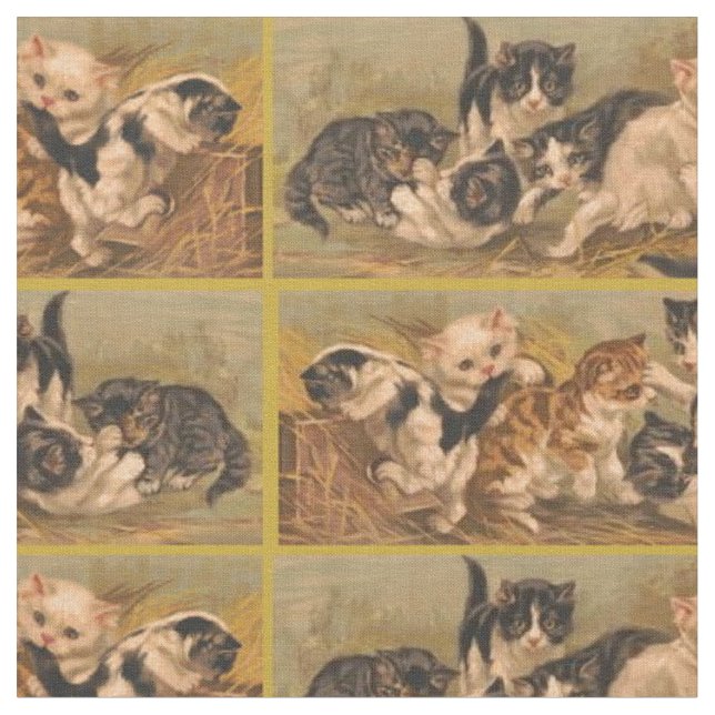 Tecido Gatinhos vitorianos impressão (Detalhe)