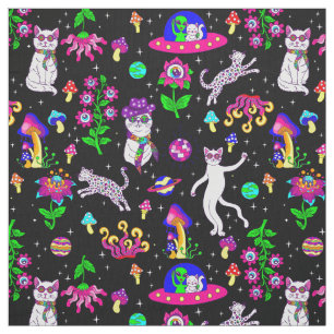 Tecido gato alienígena disco espaço sideral leopardo surr