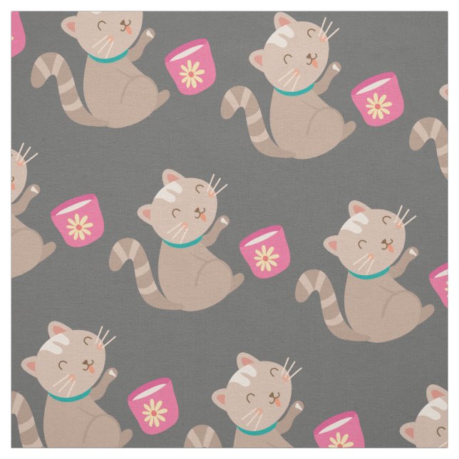 Tecido Gato bonito com desenho animado (Modelo)