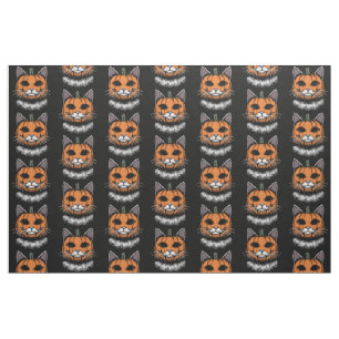 Tecido Gato de Halloween, Cara de Abóbora